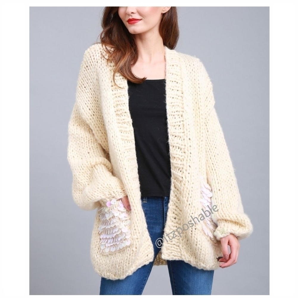 Simply Couture Hand Knitted Cardigan Ivory Size Medium